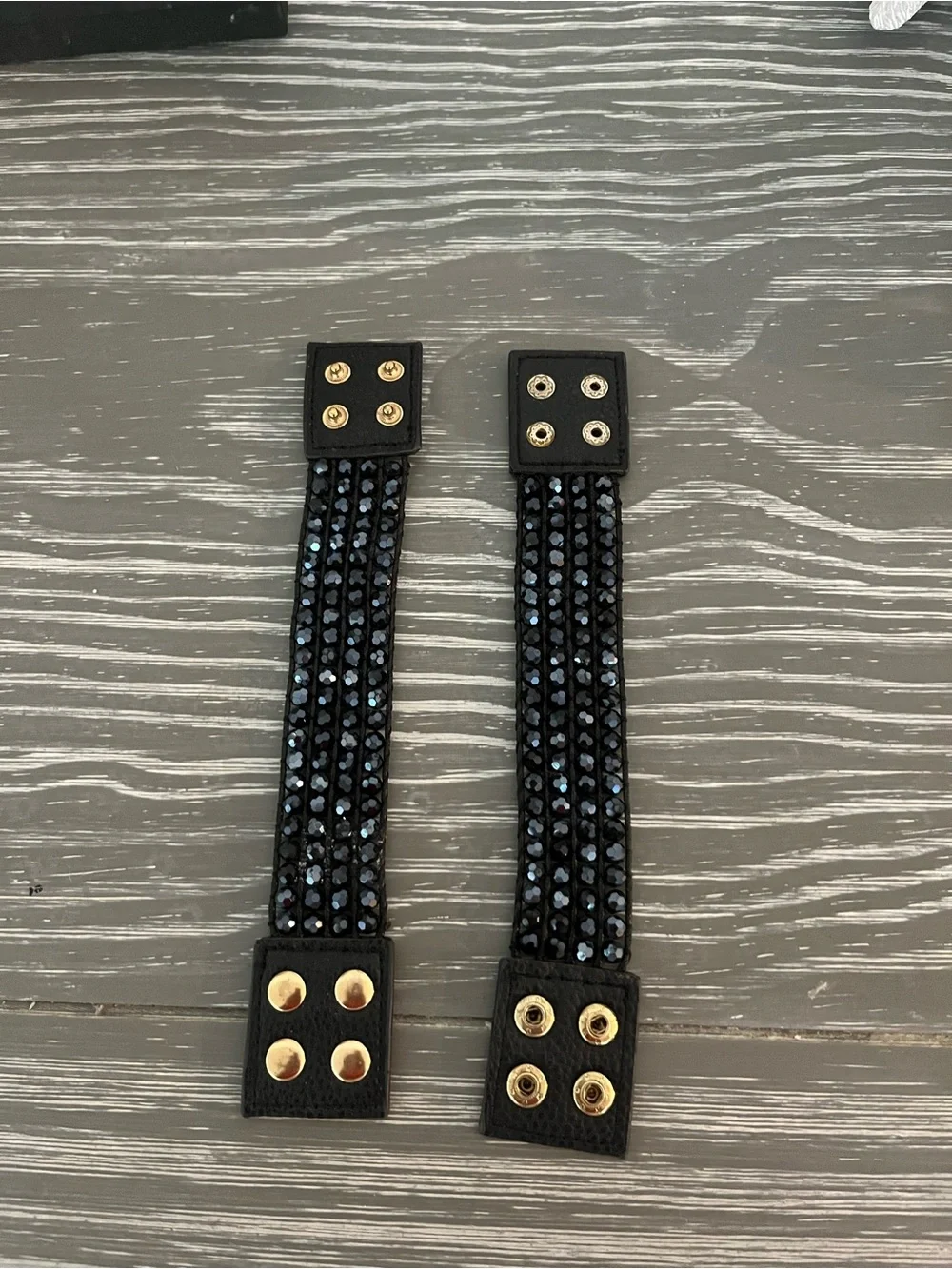 Source Unknown Black Crystal Snap Cuff Extenders with Gold-Tone Studs